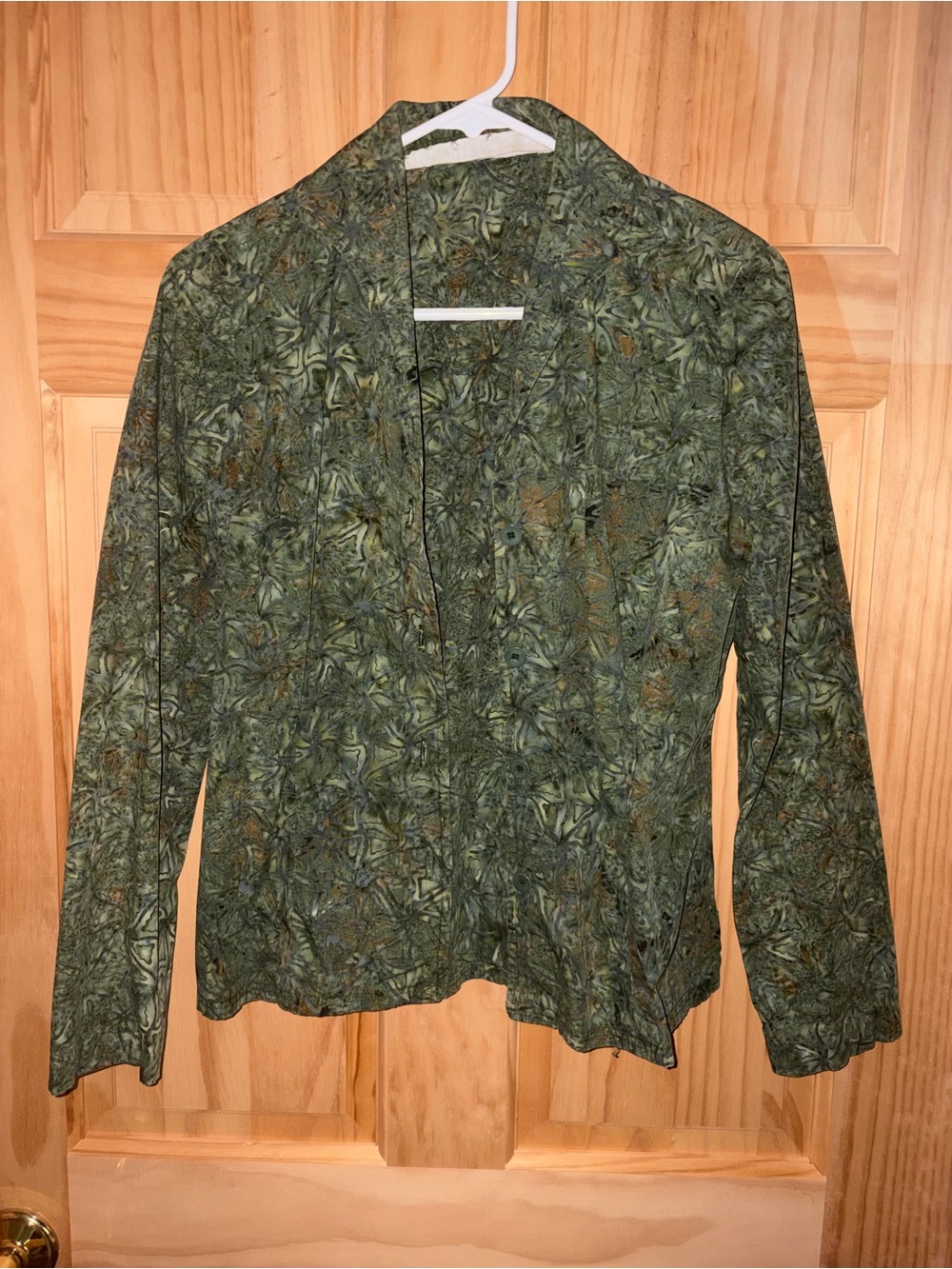 Green Patterned Women's Button Down